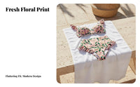 Modest Coverage High Waist Ruffle Bikini Vintage Inspired Floral Print Bikini Set Quick-Drying for Moms, Adults, Vacation, Resort, Cruise