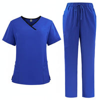 V-Neck Scrub Set Multiple Pockets Scrubs Drawstring Waist for Hospital, Dentists