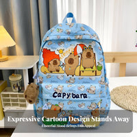 Capybara Cartoon Backpack, School Bag for Kids, Lightweight, Large Capacity, Cute Animal Print, Travel, Unisex