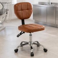 Height-Adjustable Salon Chair Padded Seat PU Leather Stool with Wheels