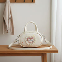 Dotted Mini Purse Lace Trim Heart Crossbody Bag Detachable Strap for Outings