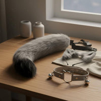 Cat Ears Headband with Tail and Collar Soft Feel Wolf Ears and Tail Cosplay Set Soft Canine Costume Accessories Adjustable Fit