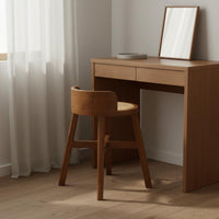 Rattan Dressing Table with Mirror Space Saving Wooden Makeup Vanity with Drawers