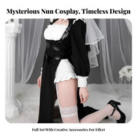 Alluring Nun Cosplay Outfit High Slit Design Halloween Nun Dress for Roleplay