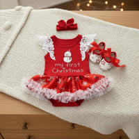 3 Pieces Tutu Romper Dress Ruffle Sleeves Baby Girl Outfit Set for Photo