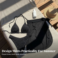 3 Pieces Sun Protection 3 Piece Bikini Set Breathable Pink Bikini with Mesh Sarong Soft and Stretchy for Young Adults, Beach, Summer, Resort