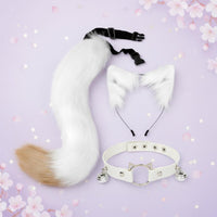 Cat Ears Headband with Tail and Collar Soft Feel Wolf Ears and Tail Cosplay Set Soft Canine Costume Accessories Adjustable Fit