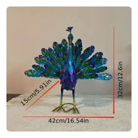 Metal Peacock Statue Weather-Resistant Peacock Garden Sculpture Bright Colors