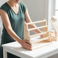 Natural Wood Wooden Jewelry Display Stand Space Saving Bracelet Holder Display Easy to Assemble for Market Stall, Retail Retailer