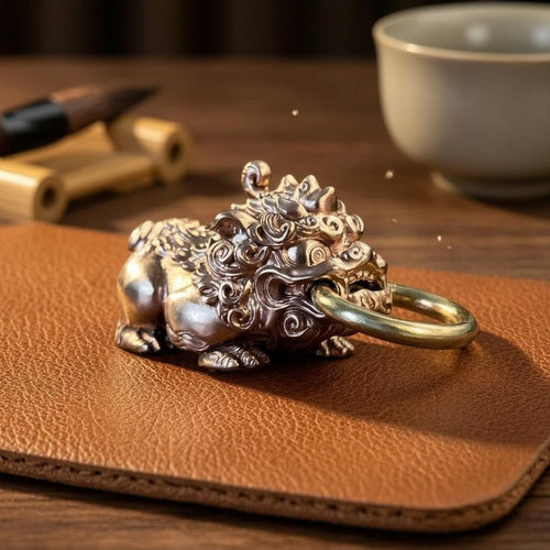 Mythical Protector Keychain Violet Copper Chinese-Style Keychain Curled Mane Decorative Charm