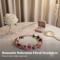 Bohemian Flower Crown Headpiece, Floral Headband, Beach, Bride, Kids, Performance Accessory