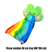Rainbow Striped Frog Pillow Blanket Set Home Textile Cozy