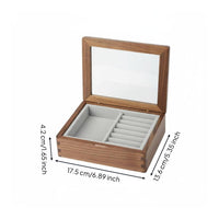 Walnut Wood Jewelry Case Vintage Style Wooden Jewelry Box Compartmentalized Design Band and Earring Storage Box for Women, Bedroom
