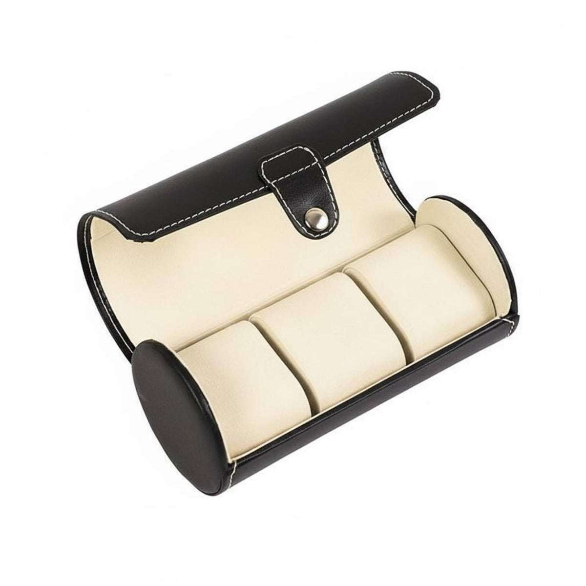 Cylinder Watch Travel Case Soft Interior Lining Watch Travel Case Accessory Storage Fine Stitching Snap Button Closure for Men