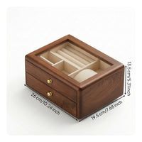 Jewelry Storage Box Wooden Accessory Keeper 2-Drawer for Dresser, Bedroom