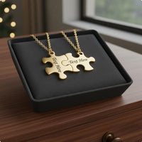 2 Pieces Interlocking Piece Necklace Engraved Interlocking Piece Charm Necklace