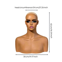 Mannequin Head with Shoulders Skin-Skin-Colored Head and Shoulders Form Long Neck Female Bust Form