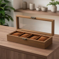Watch and Jewelry Display Case Soft Luxe Textile Lining Watch Display Box Wooden Jewelry Organizer Rust-Resistant Hardware
