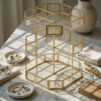 Vintage-Design Cosmetic Storage Organizer Gold-Toned Octagonal Makeup Organizer