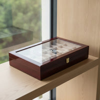 Watch Box with 24 Slots Shiny Watch Box with Glass Lid Cushioned