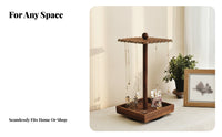 Wooden Jewelry Display Stand Golden-Hued Hooks Rotating Jewelry Stand Tray Base