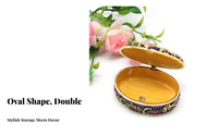 Exquisite Craftsmanship Oval Enamel Jewelry Box Unique Gift Enamel Jewelry Box Hand-Colored for Women, Wedding, Vanity Table, Dresser