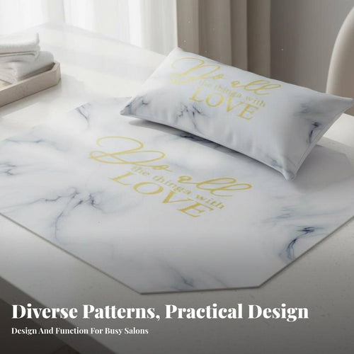 2 Pieces Marble Pattern Octagonal Manicure Mat Japanese Design Nail Hand Pillow Easy to Clean for Manicurists, Beauty Studio, Home Use