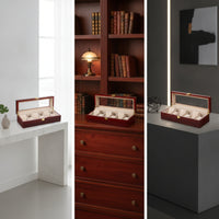 Lacquered Watch Storage Box with Glass Lid Glossy Watch Box with Glass Lid Luxury Padded for Collectors, Dresser, Bedside Table, Office Shelf
