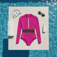 Long Sleeve Single-Piece Swimsuit Quick Dry Long Sleeve Single Piece Swimsuit Front Zip Bathing Suit Opaque Material Women's