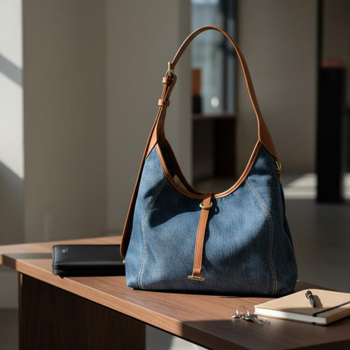 Korean Design Large Capacity Denim Tote Versatile Design Denim Shoulder Bag Lightweight for Commuters, Students, Commuting, Daily Use