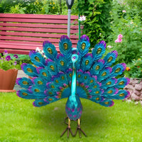 Metal Peacock Statue Weather-Resistant Peacock Garden Sculpture Bright Colors