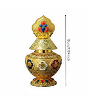 Tibetan Treasure Bottle Embossed Pattern Buddhist Ritual Bottle Handcrafted Design Ornate Alloy Urn for Collectors, Altar, Shrine