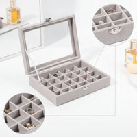 Jewelry Box with 24 Compartments Velvet Feel Jewelry Box with Clear Lid