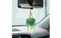 Decorative Beaded Succulent Charm Green Rearview Mirror Charm Gold-Tone Hanging Car Plant Sparkling for Drivers