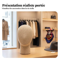 Textile Covered Mannequin Head Multi-Purpose Linen Hat Display Stand Stable Base