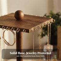 Wooden Jewelry Display Stand Golden-Hued Hooks Rotating Jewelry Stand Tray Base