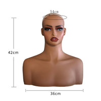 Mannequin Head with Shoulders Countertop Female Display Bust Long-Lasting