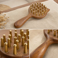 Cat Shaped Massage Comb Natural Wooden Comb with Brass Teeth Portable