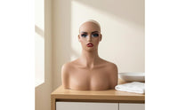 Head with Shoulders Bust Realistic Female Mannequin Head Flat Base