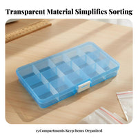 Transparent Body 15 Compartment Plastic Organizer Multi-Purpose 15 Grid Plastic Organizer Portable for DIY Enthusiasts, Home, Workshop, Desk
