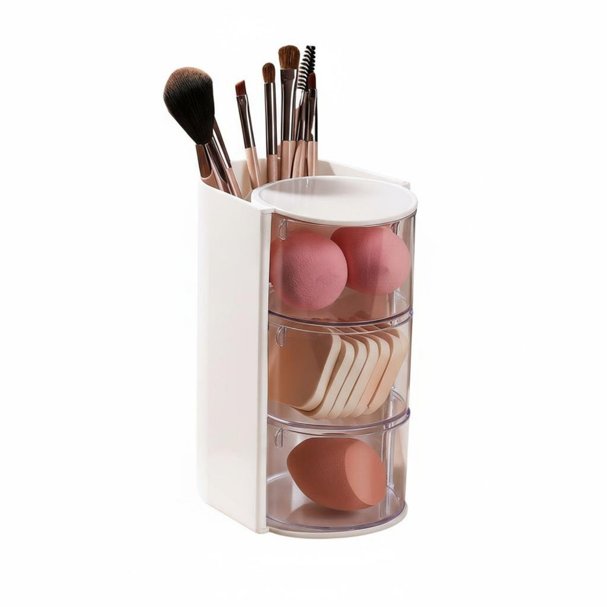 Large Capacity Rotating Makeup Organizer Space Saving Dust-Proof Makeup Sponge Case Multi-Functional for Women, Dorm Room, Bedroom, Dresser