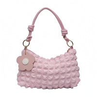 Puffer Shoulder Bag Knotted Strap Moon-Shaped Hobo Bag Textured for Casual Wear