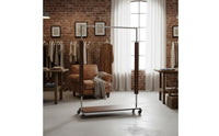 Movable Mobile Garment Rack with Shoe Shelf Vintage Design Rolling Clothes Rack with Shelf Heavy Duty Wood and Metal Clothing Display Stand for Boutique, Live Broadcasting Room, Bedroom