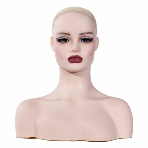 Hairpiece Head with Shoulders Sturdy Mannequin Bust Realistic Mannequin Head with Shoulders for Salons