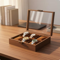 6-Slot Watch Box Transparent Window Timepiece Holder Divided Compartments