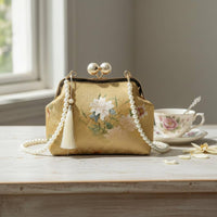 Pearl Chain Crossbody Bag Elegant Pearl Chain Handbag Vintage Design for Evening