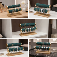 Bracelet Holder with Wooden Base Double-Row Jewelry Display Stand Jewelry Display Holder Multi-Functional Organizer Countertop