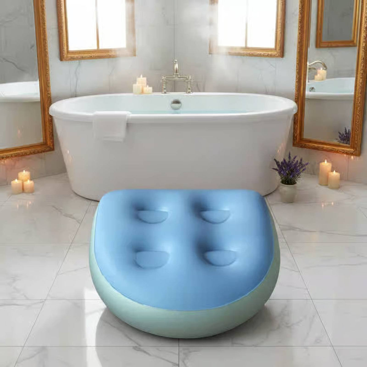 Inflatable Spa Booster Seat Water or Air Fillable Waterproof Bath Pillow for Adults, Bathtub