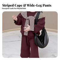 Boys' and Girls' Cotton Sweatshirt Set, Striped Cape, Wide Leg Pants, Burgundy, Fashionable New Year Outfit