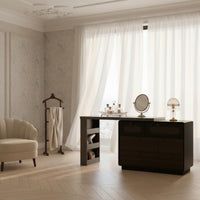Easy to Clean Dressing Table with Storage Cabinet Adjustable Configuration Vanity with Chest of Drawers Scratch-Resistant Extendable Dressing Table Waterproof for Small Areas